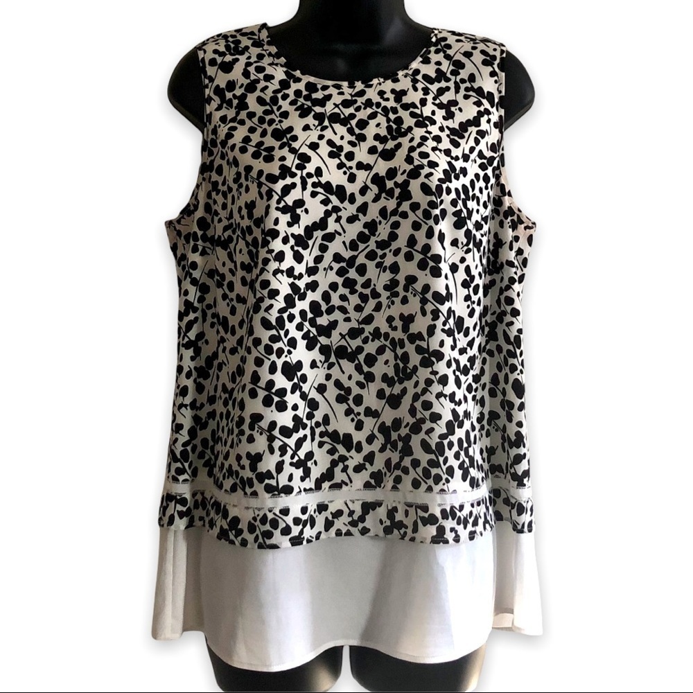 Vintage Karl Lagerfeld Sleeveless Tunic Blouse Black White Size M
